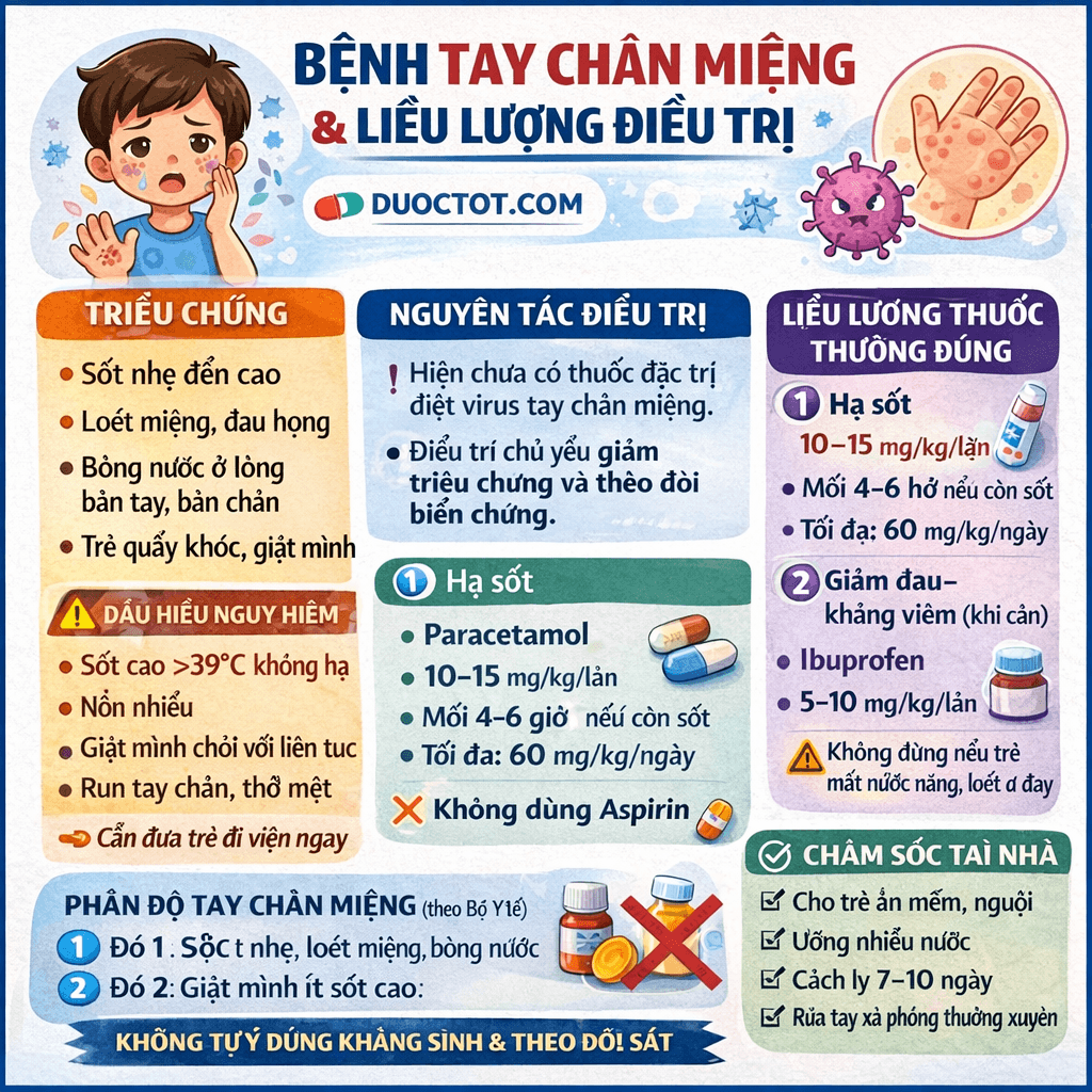 Bệnh tay chân miệng và liều lượng điều trị